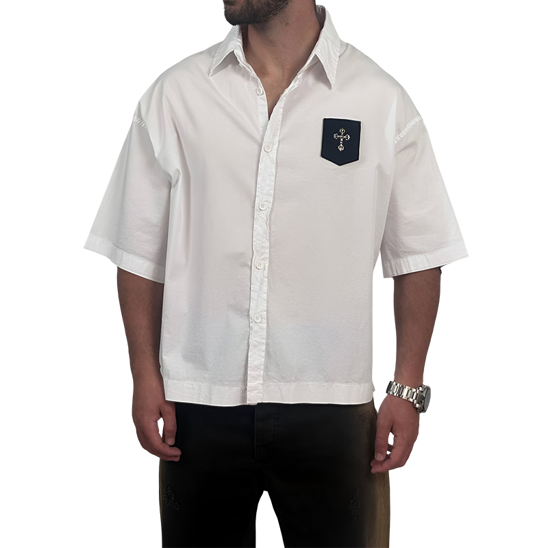 پیراهن آستین کوتاه سفید مدل تمام باکسی