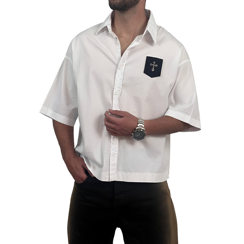 پیراهن آستین کوتاه سفید مدل تمام باکسی