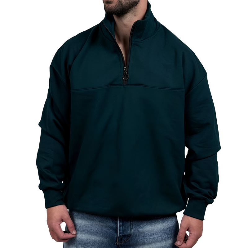 دورس مردانه یقه نیم زیپ سبز طرح ساده | دورس نیم زیپ سبز