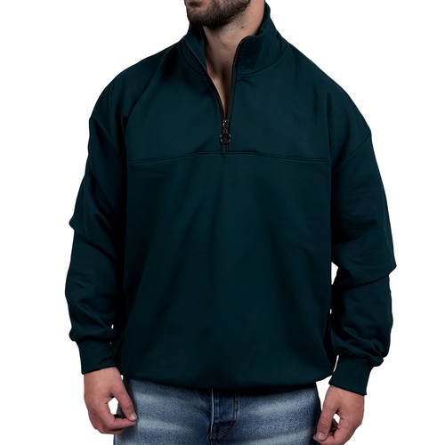 دورس مردانه یقه نیم زیپ سبز طرح ساده | دورس نیم زیپ سبز