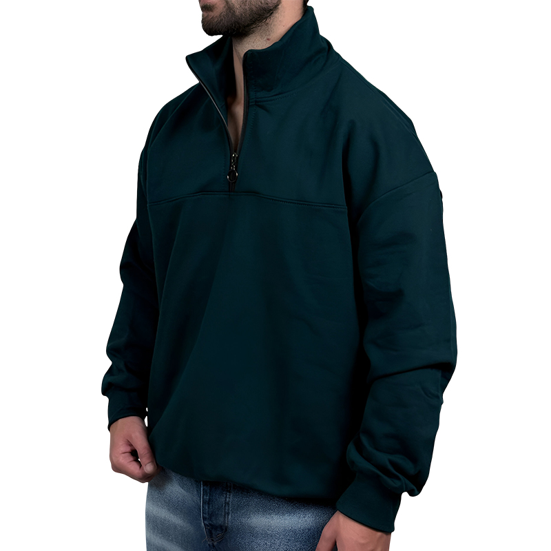 دورس مردانه یقه نیم زیپ سبز طرح ساده | دورس نیم زیپ سبز