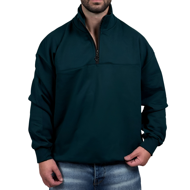 دورس مردانه یقه نیم زیپ سبز طرح ساده | دورس نیم زیپ سبز
