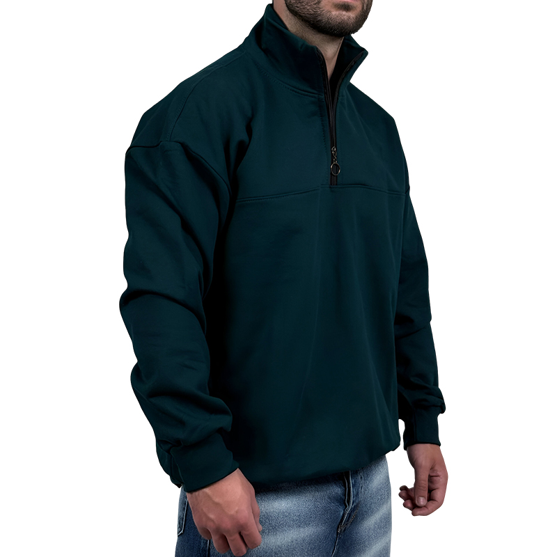 دورس مردانه یقه نیم زیپ سبز طرح ساده | دورس نیم زیپ سبز