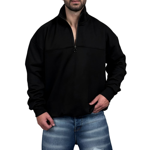 دورس مردانه یقه نیم زیپ سبز مشکی طرح ساده | دورس نیم زیپ مشکی ساده زیر قیمت بازار