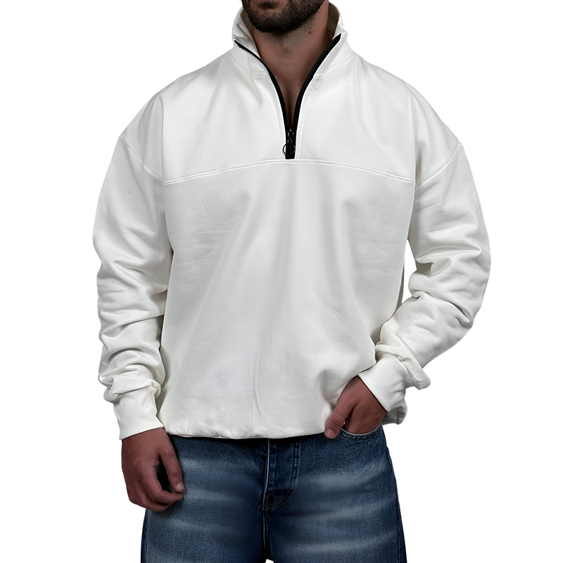دورس مردانه یقه نیم زیپ سفید طرح ساده | دورس سفید ساده نیم زیپ