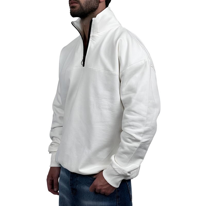 دورس مردانه یقه نیم زیپ سفید طرح ساده | دورس سفید ساده نیم زیپ