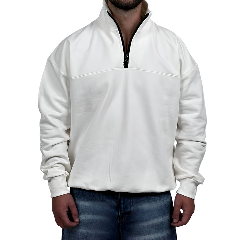 دورس مردانه یقه نیم زیپ سفید طرح ساده | دورس سفید ساده نیم زیپ