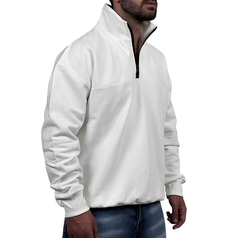 دورس مردانه یقه نیم زیپ سفید طرح ساده | دورس سفید ساده نیم زیپ