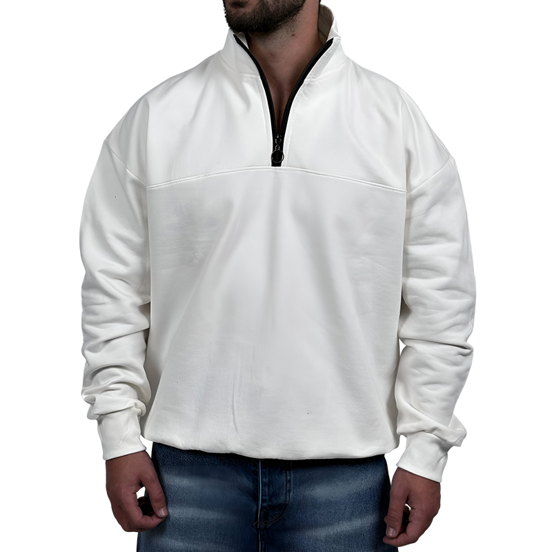 دورس مردانه یقه نیم زیپ سفید طرح ساده | دورس سفید ساده نیم زیپ