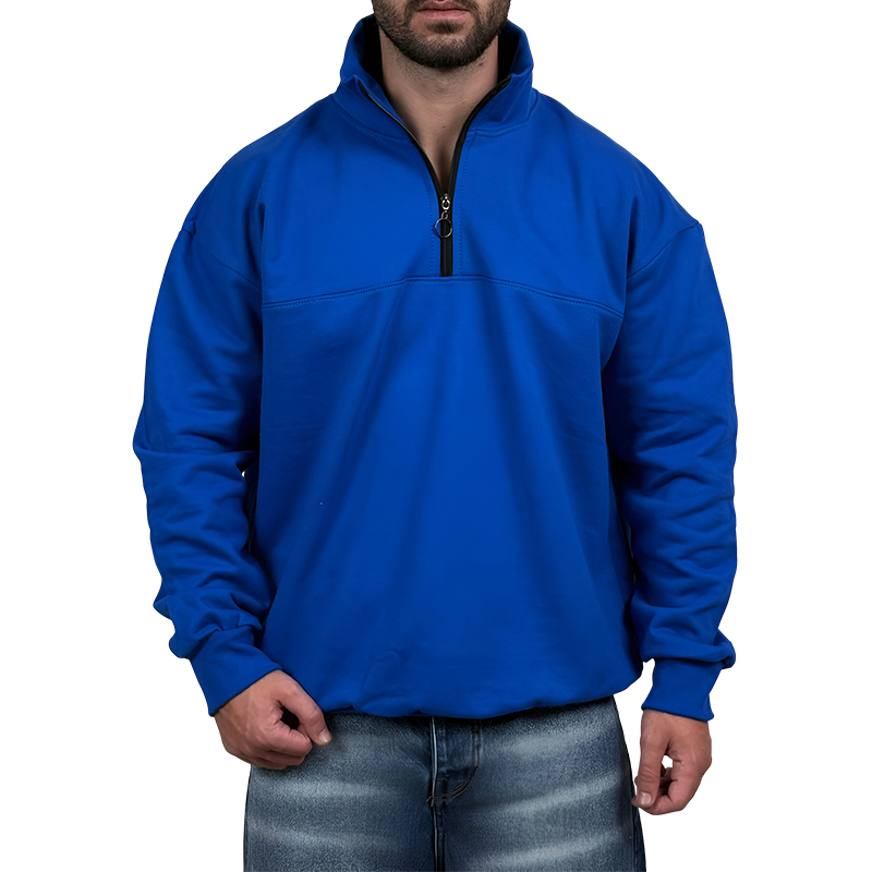 دورس مردانه یقه نیم زیپ آبی طرح ساده | دورس نیم زیپ ساده آبی