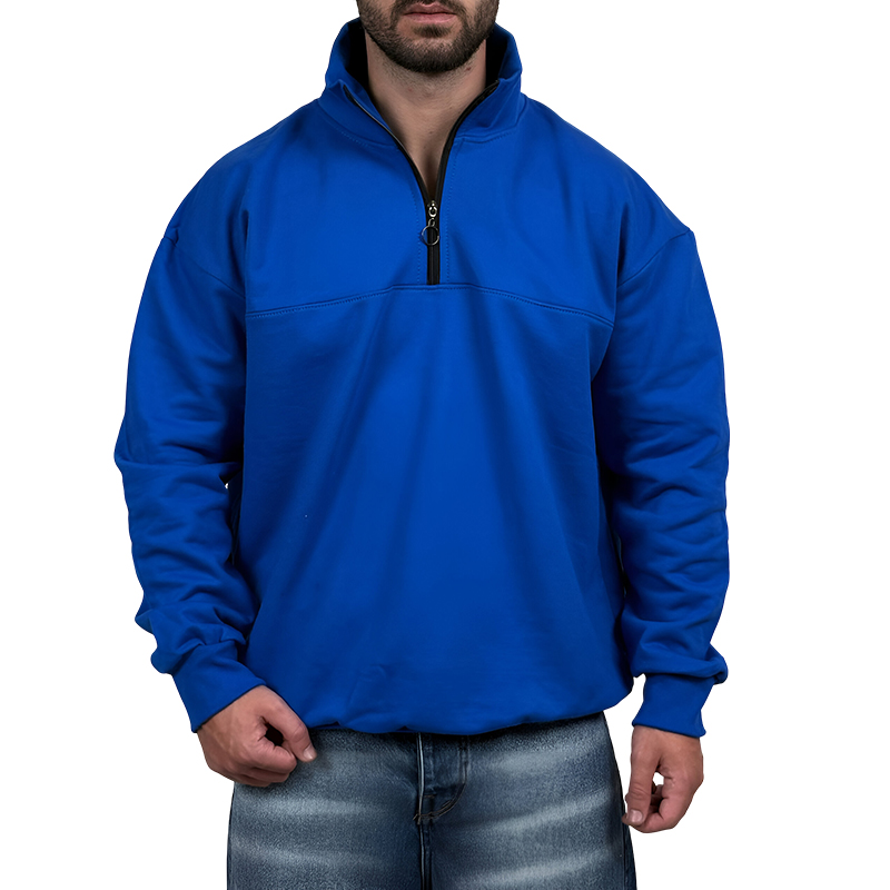 دورس مردانه یقه نیم زیپ آبی طرح ساده | دورس نیم زیپ ساده آبی