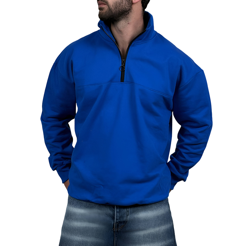 دورس مردانه یقه نیم زیپ آبی طرح ساده | دورس نیم زیپ ساده آبی