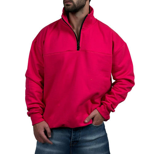 دورس مردانه یقه نیم زیپ صورتی طرح ساده | دورس نیم زیپ صورتی ساده