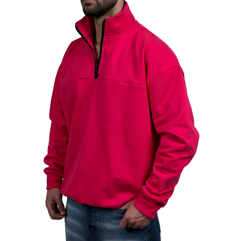 دورس مردانه یقه نیم زیپ صورتی طرح ساده | دورس نیم زیپ صورتی ساده