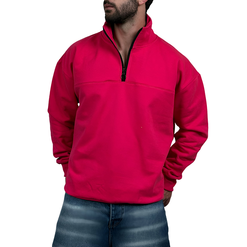 دورس مردانه یقه نیم زیپ صورتی طرح ساده | دورس نیم زیپ صورتی ساده