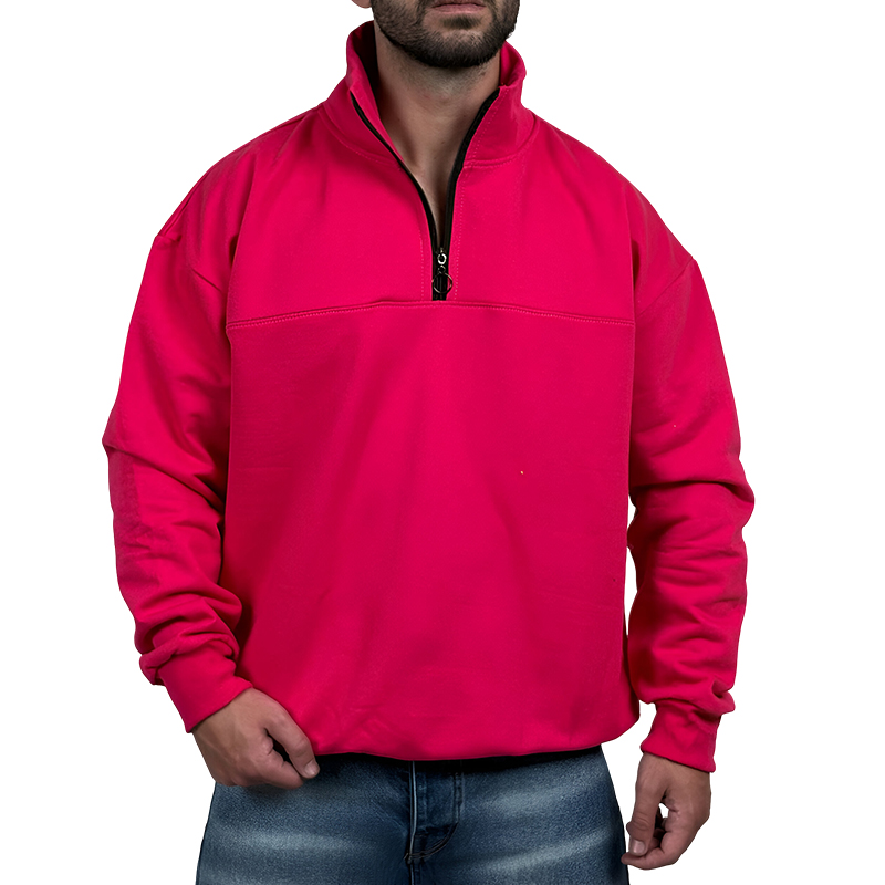 دورس مردانه یقه نیم زیپ صورتی طرح ساده | دورس نیم زیپ صورتی ساده