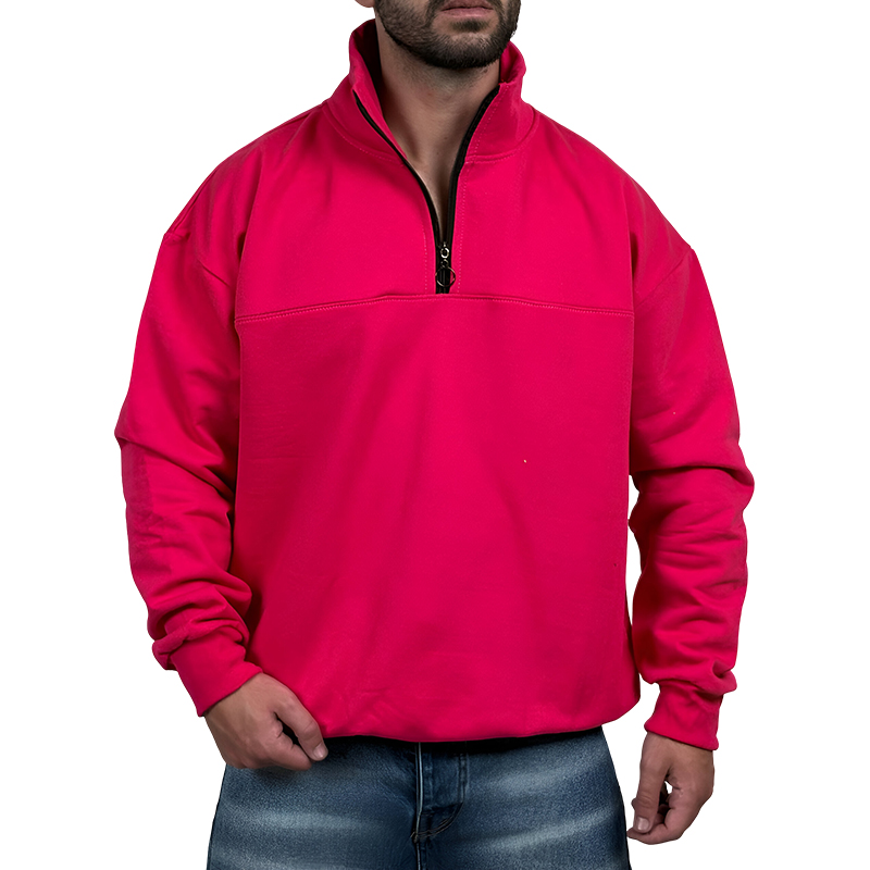 دورس مردانه یقه نیم زیپ صورتی طرح ساده | دورس نیم زیپ صورتی ساده