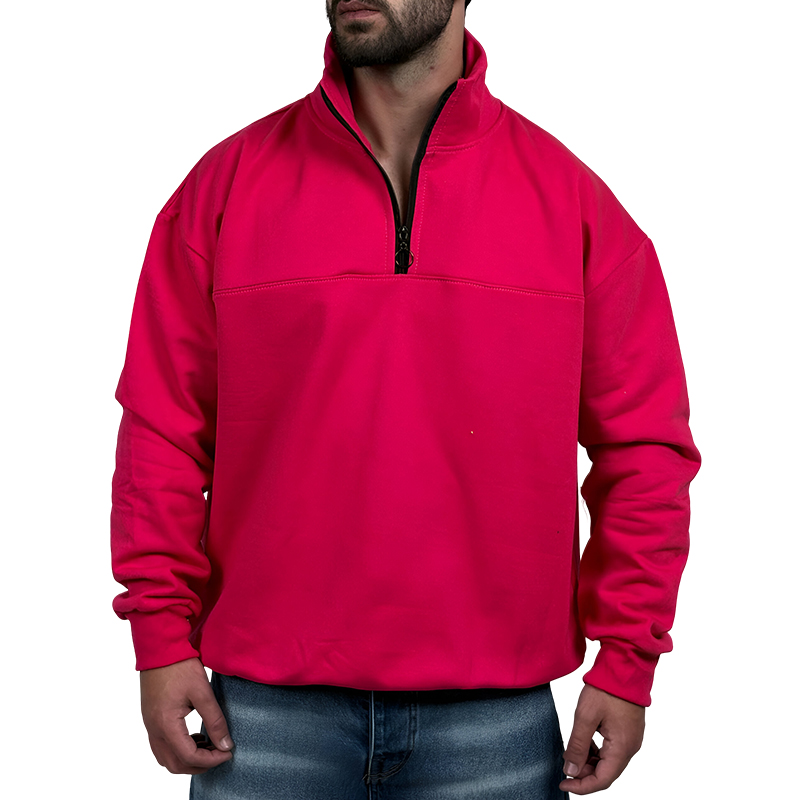 دورس مردانه یقه نیم زیپ صورتی طرح ساده | دورس نیم زیپ صورتی ساده