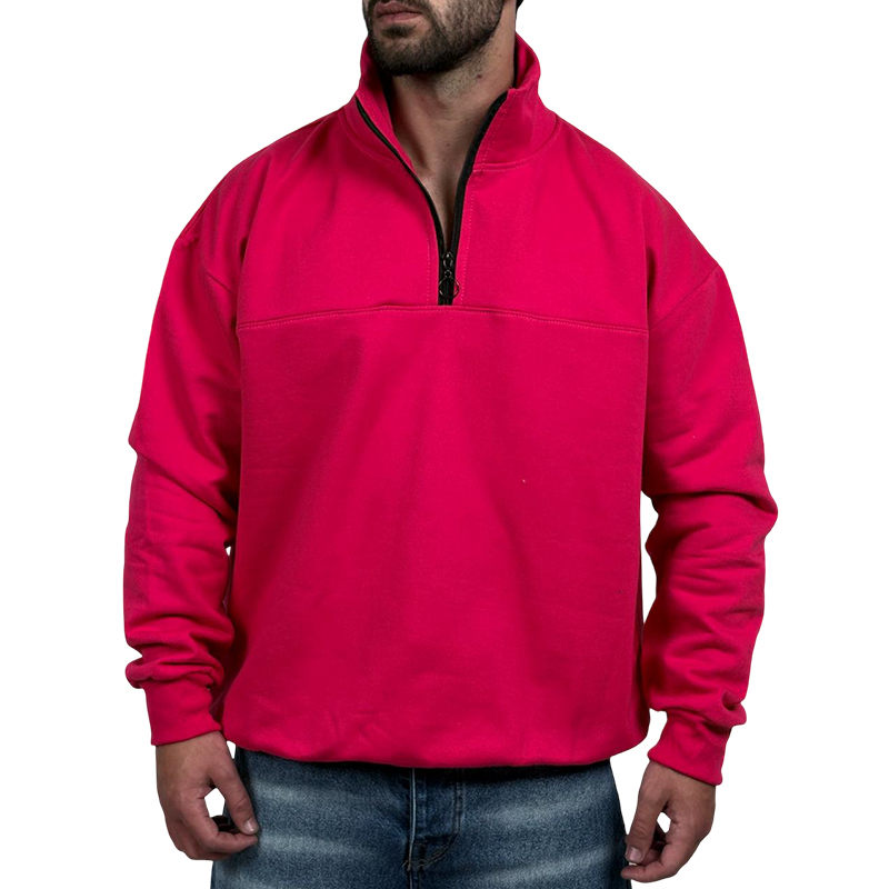 دورس مردانه یقه نیم زیپ صورتی طرح ساده | دورس نیم زیپ صورتی ساده