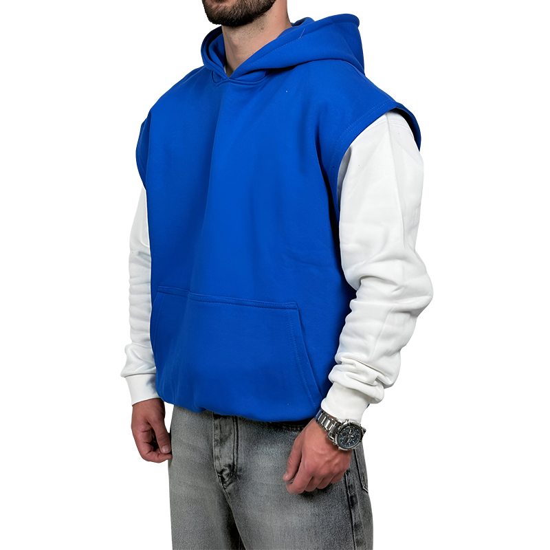 هودی وست سه نخ آبی طرح ساده | خرید وست آبی پنبه سه نخ