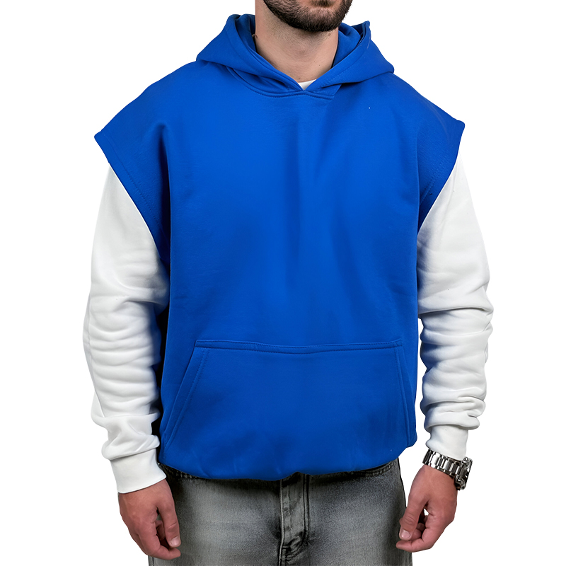 هودی وست سه نخ آبی طرح ساده | خرید وست آبی پنبه سه نخ