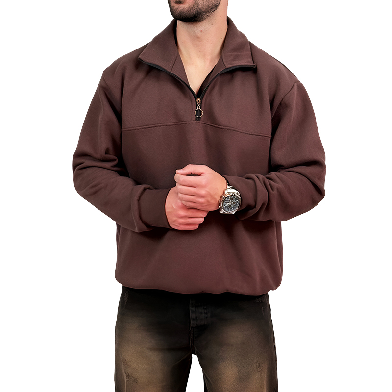 دورس مردانه یقه نیم زیپ قهوه ای  طرح ساده