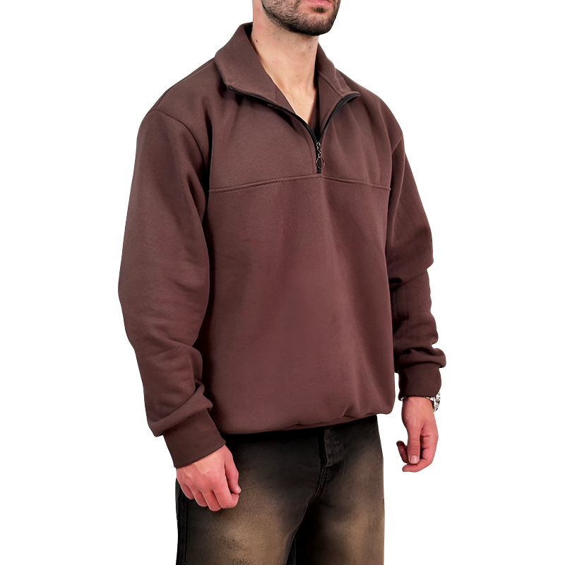 دورس مردانه یقه نیم زیپ قهوه ای  طرح ساده