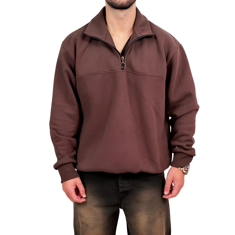 دورس مردانه یقه نیم زیپ قهوه ای  طرح ساده