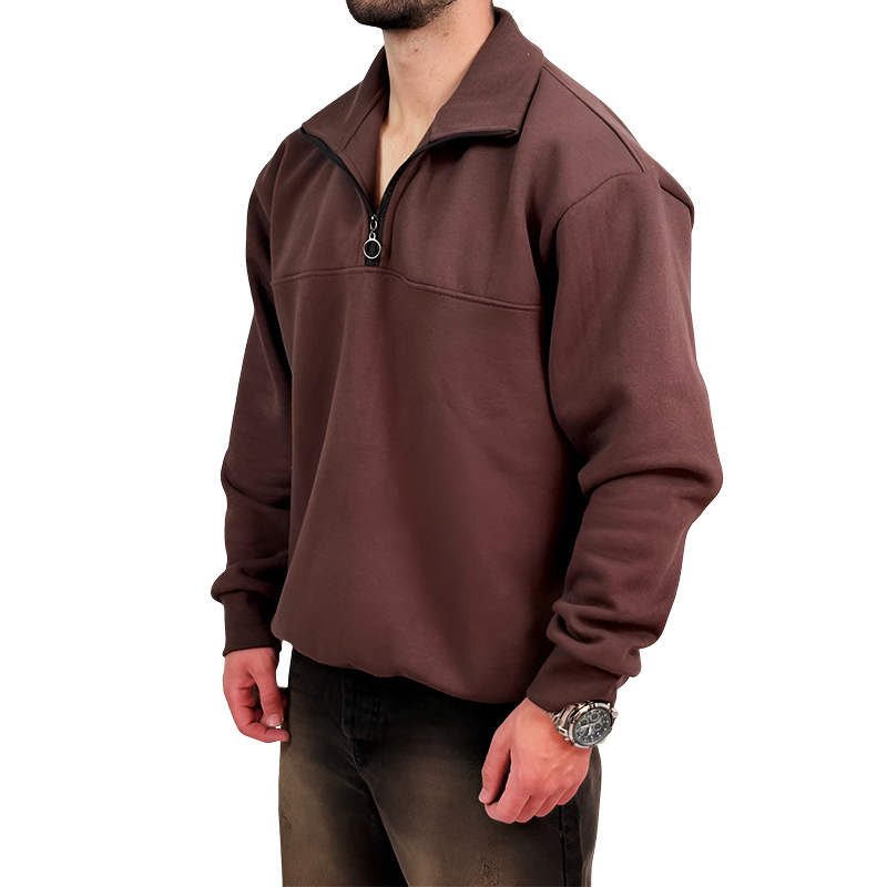 دورس مردانه یقه نیم زیپ قهوه ای  طرح ساده