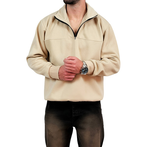 دورس مردانه یقه نیم زیپ کرم طرح ساده