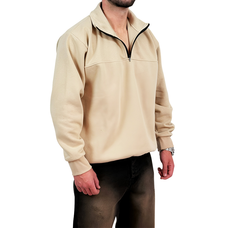 دورس مردانه یقه نیم زیپ کرم طرح ساده