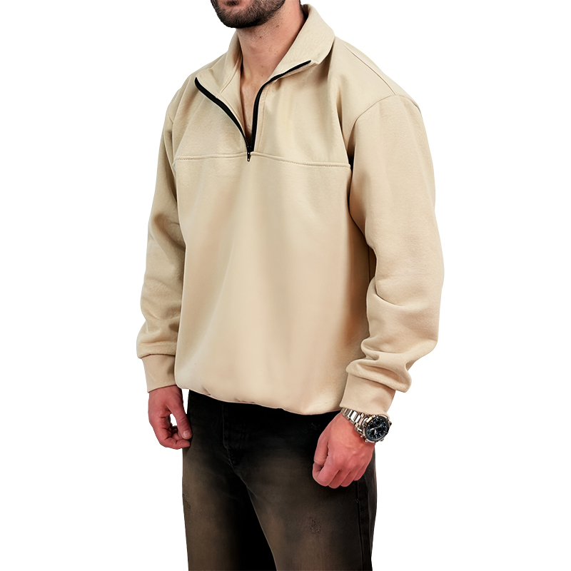 دورس مردانه یقه نیم زیپ کرم طرح ساده