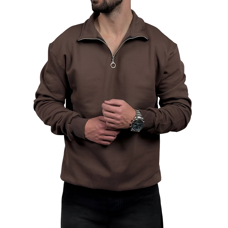 دورس مردانه قهوه ای مدل یقه نیم زیپ