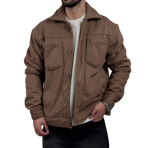 پیراهن مردانه کتی مخمل قهوه ای مدل دو جیب