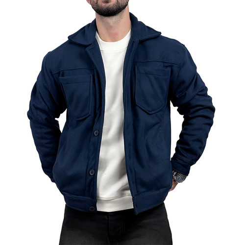 پیراهن مردانه کتی مخمل سرمه ای مدل دو جیب