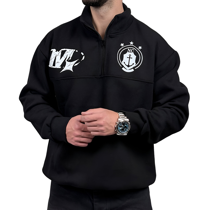 دورس مردانه یقه نیم زیپ مشکی طرح NC