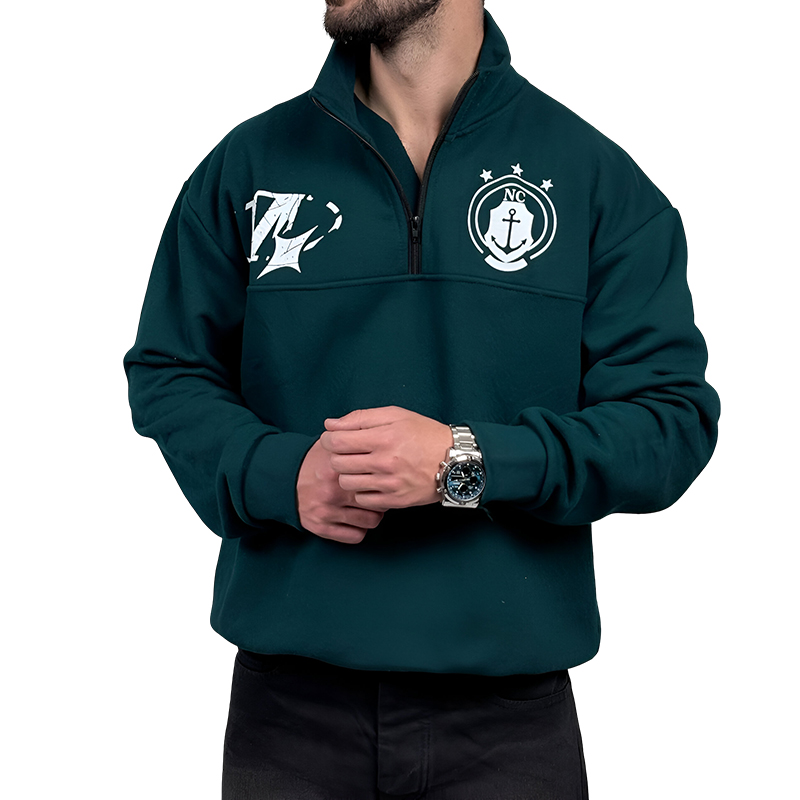 دورس مردانه یقه نیم زیپ سبز طرح NC