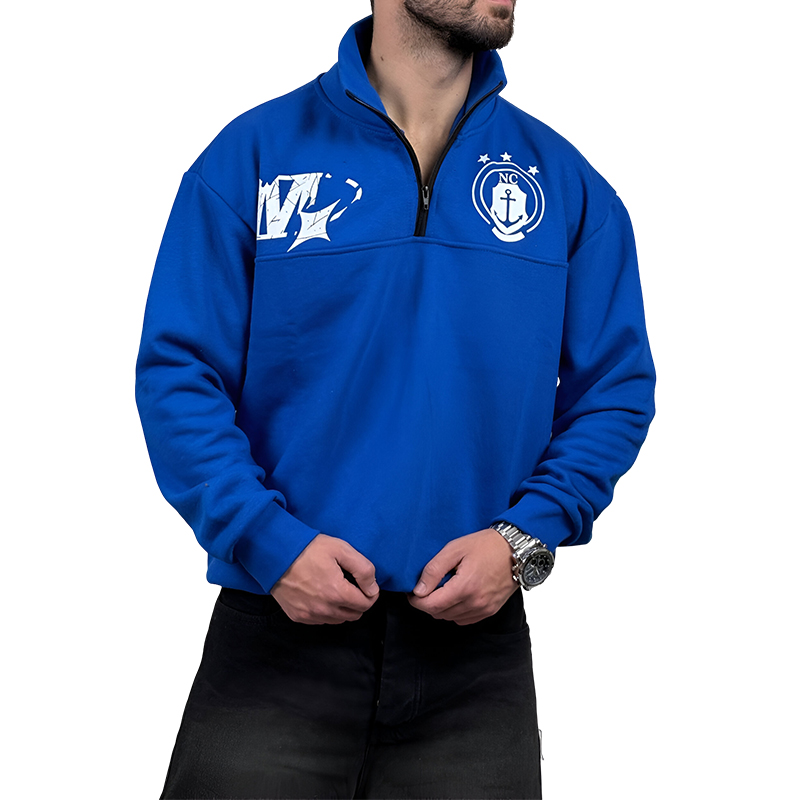 دورس مردانه یقه نیم زیپ آبی طرح NC