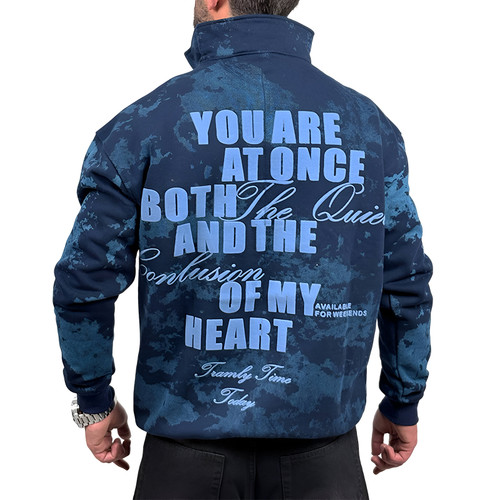 دورس یقه نیم زیپ سرمه ای آبی مدل چاپ برجسته