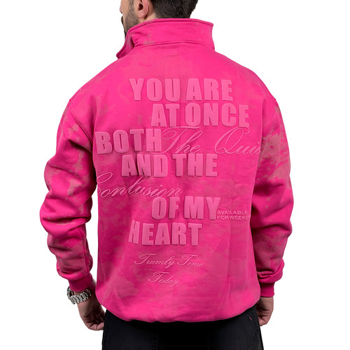 دورس یقه نیم زیپ صورتی مدل چاپ برجسته