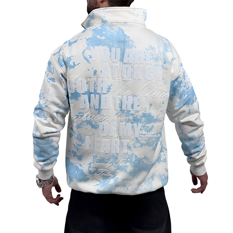 دورس یقه نیم زیپ سفید مدل چاپ برجسته