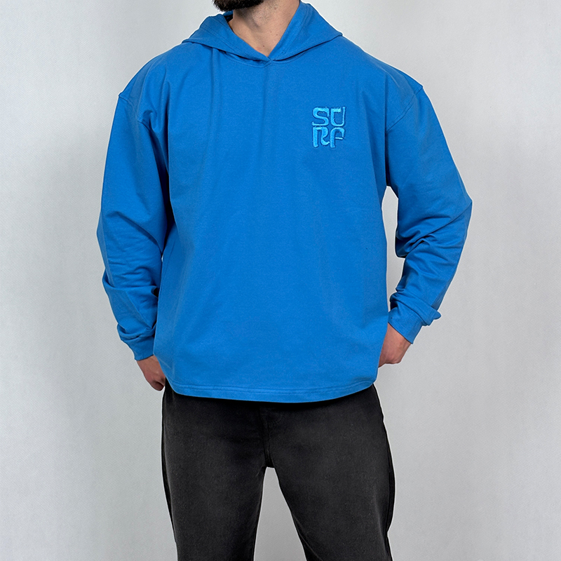 هودی مردانه آبی آسمانی پنبه دو نخ طرح مینیمال