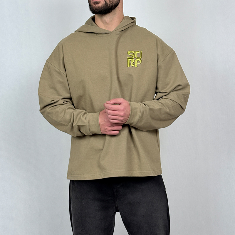 هودی مردانه سبز سدری پنبه دو نخ طرح مینیمال