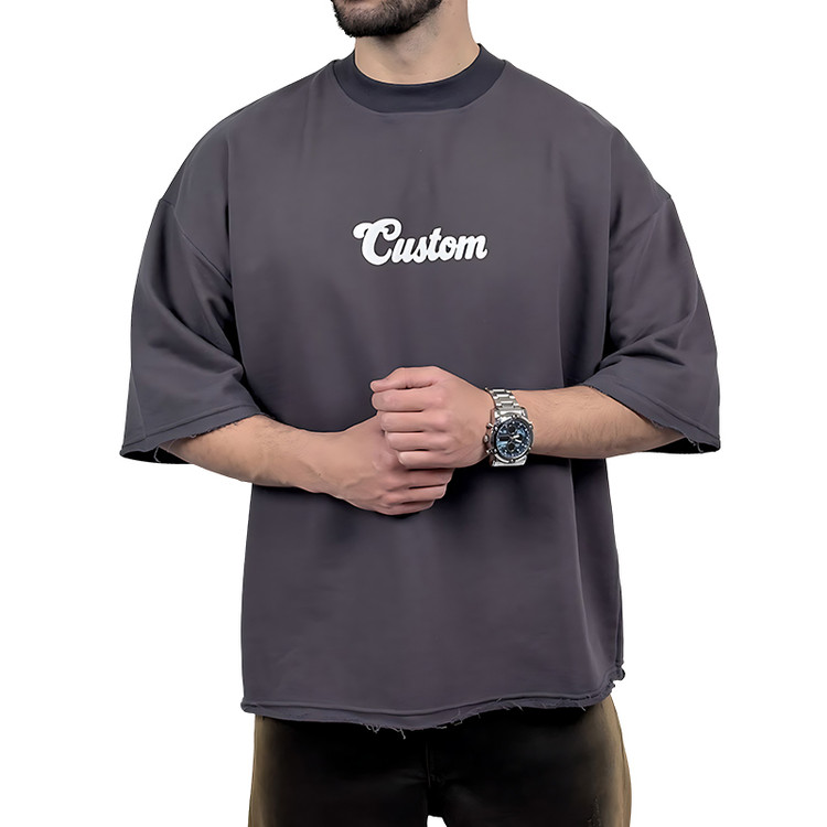 تیشرت مردانه طوسی پنبه سه نخ طرح ساده فونت