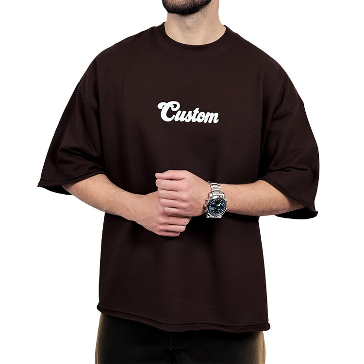 تیشرت مردانه قهوه ای پنبه سه نخ طرح ساده فونت