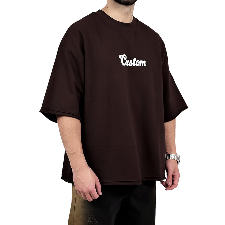 تیشرت مردانه قهوه ای پنبه سه نخ طرح ساده فونت