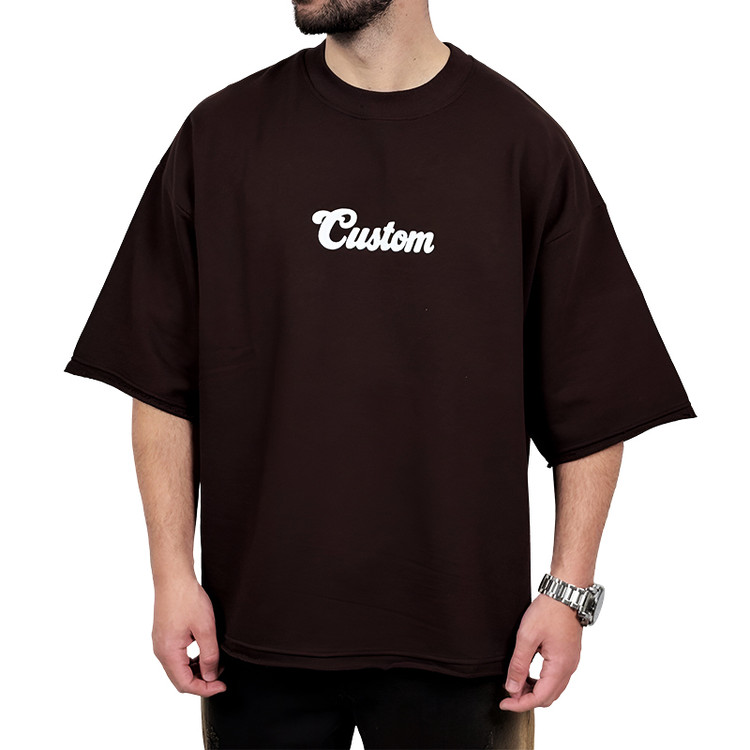 تیشرت مردانه قهوه ای پنبه سه نخ طرح ساده فونت