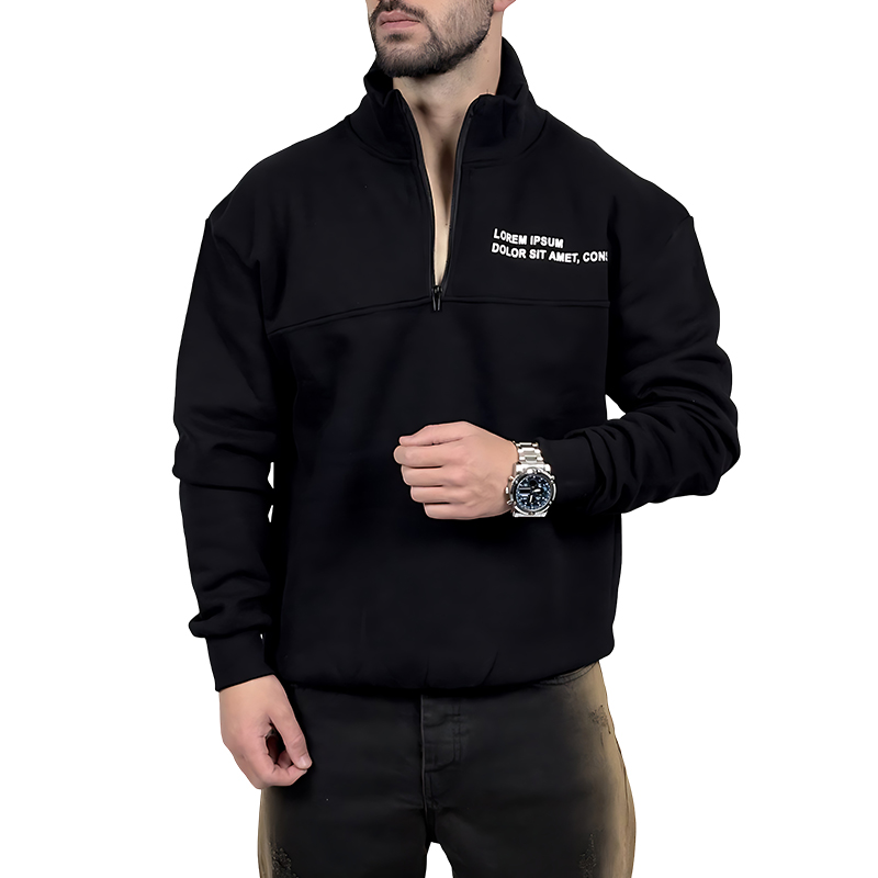 دورس مردانه نوشته دار سفید مشکی مدل نیم زیپ