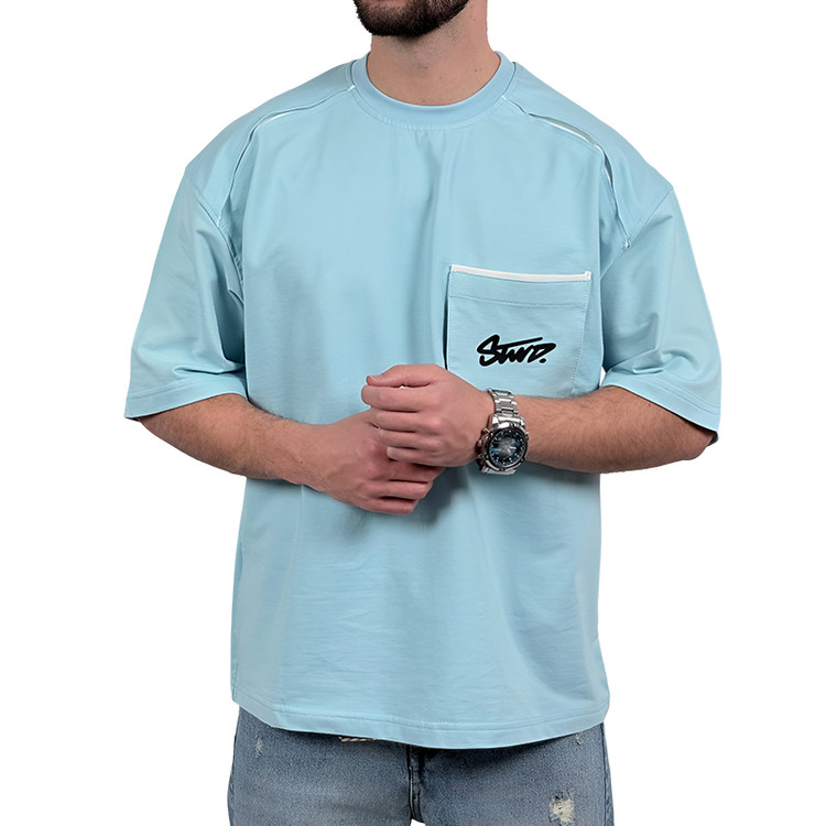 تیشرت آستین کوتاه مردانه آبی جیبدار مدل stwd