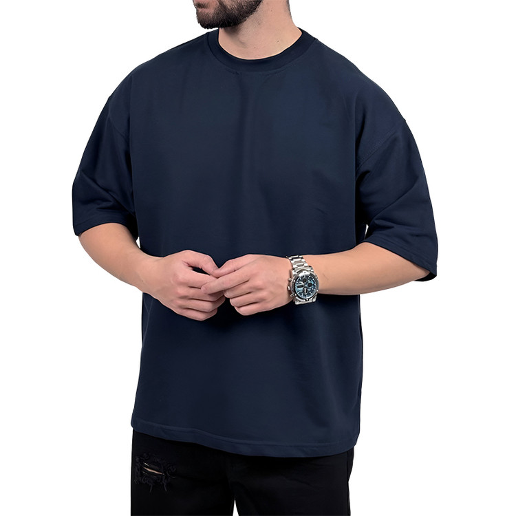 تیشرت ساده آستین کوتاه مردانه سرمه ای مدل پنبه دونخ